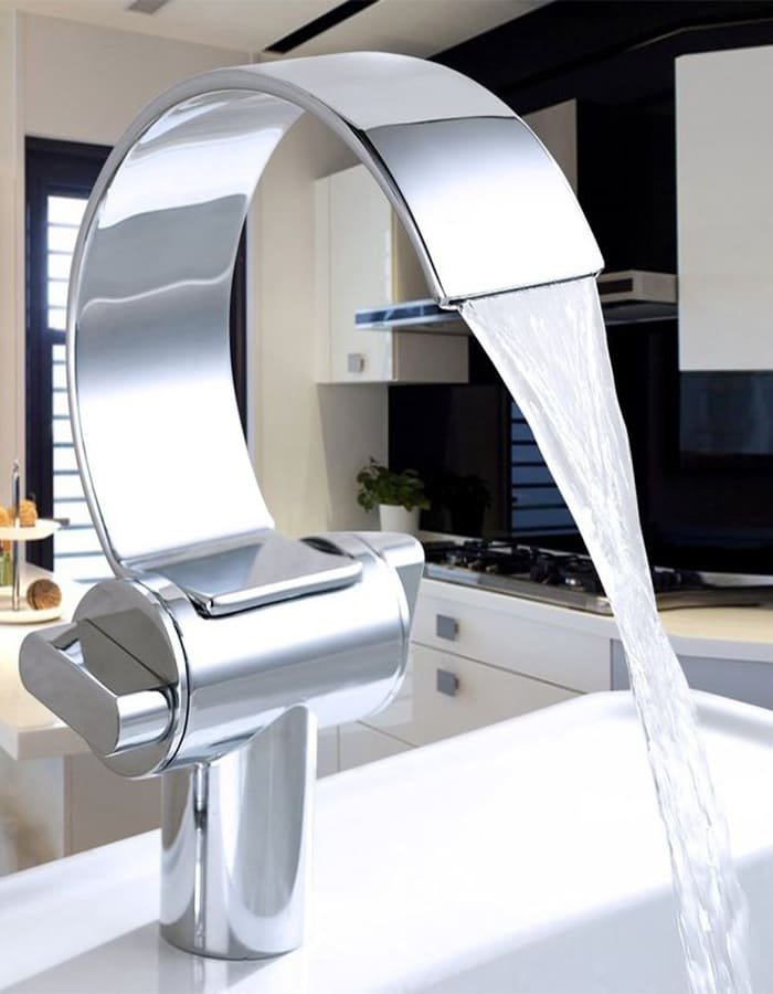 Modern plumbing fixture installation close up